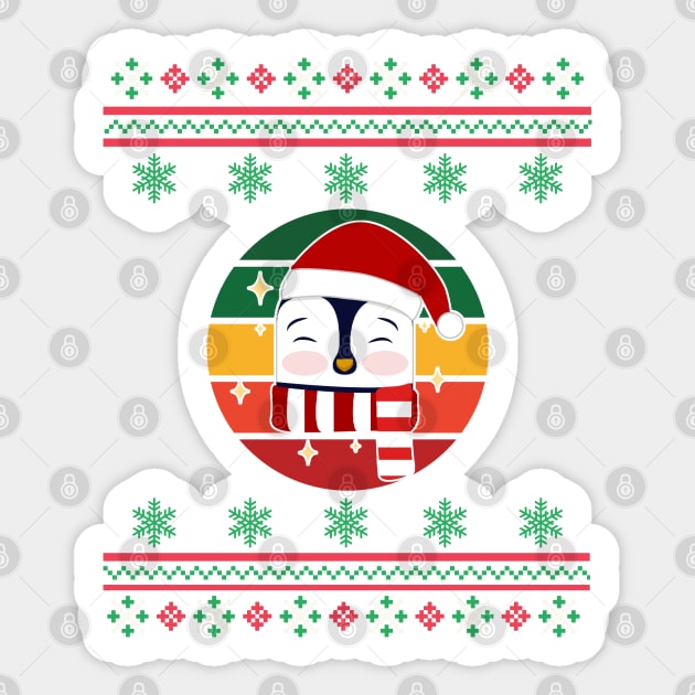 Penguin Faux Ugly Christmas Sweater Funny Holiday Design Sticker by Up 4 Tee